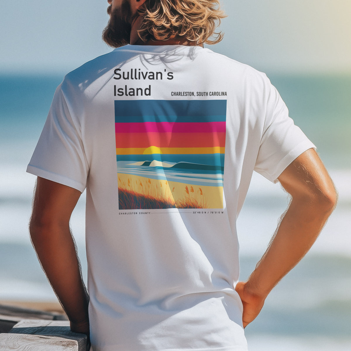 Sullivan's Island Surf T-Shirt | Lowcountry Wave Art Tee — design printed on the back of the t-shirt