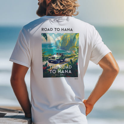 Road to Hana Travel T-Shirt | Maui Rainforest Drive Art Tee — design printed on the back of the t-shirt