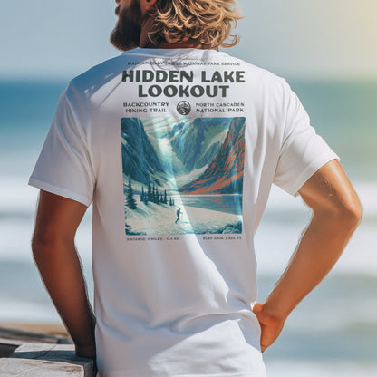 Hidden Lake Lookout Hiking T-Shirt | Hiker Gift | North Cascades Trail Tee — design printed on the back of the t-shirt