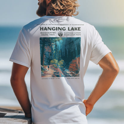 Hanging Lake Hiking T-Shirt | Hiker Gift | Glenwood Canyon Trail Tee — design printed on the back of the t-shirt