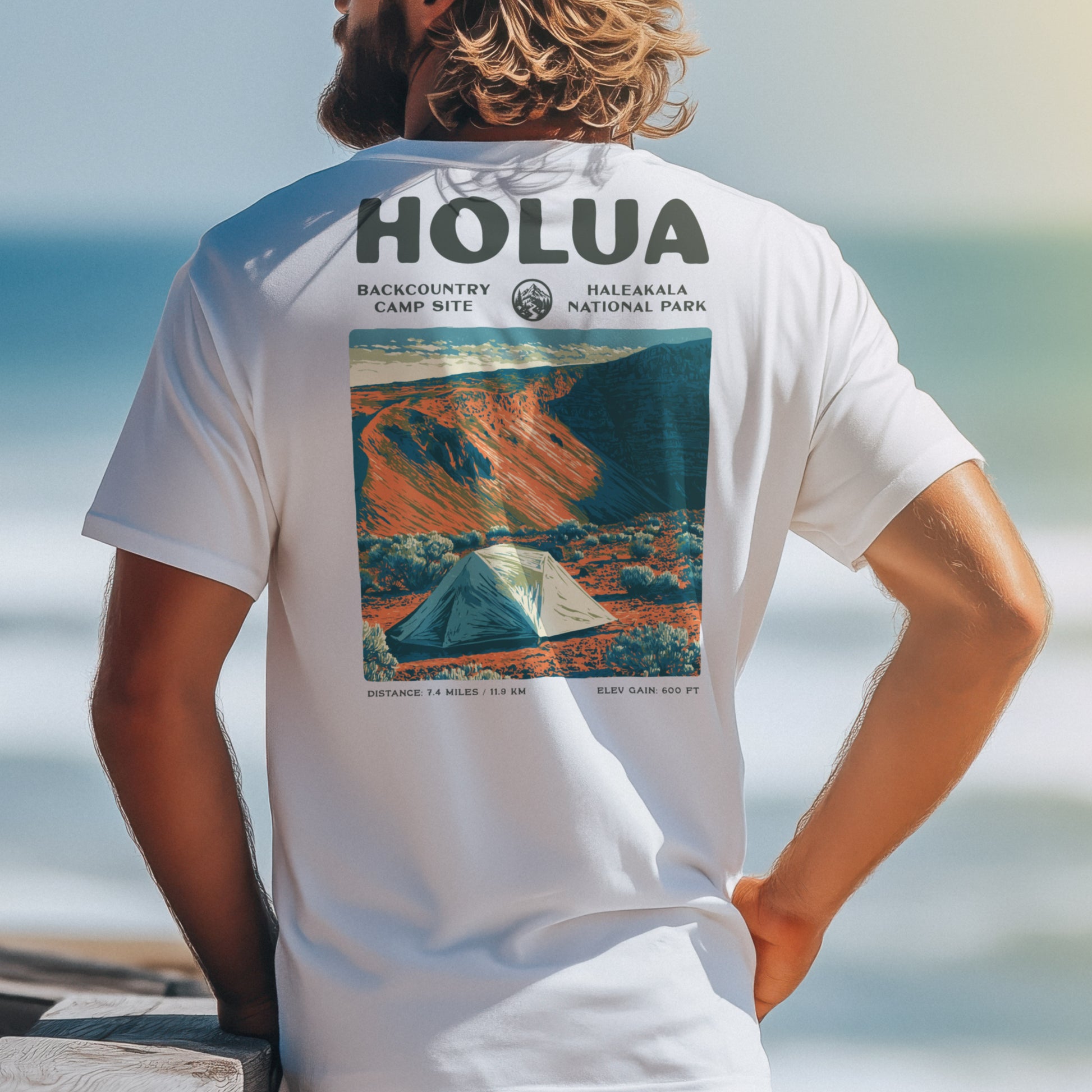 Holua Hiking T-Shirt | Hiker Gift | Haleakala Trail Tee — design printed on the back of the t-shirt