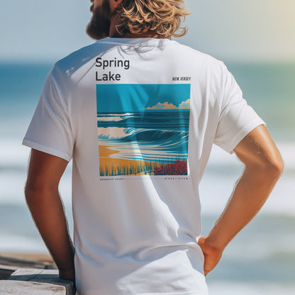 Spring Lake Surf T-Shirt | Jersey Shore Wave Art Tee — design printed on the back of the t-shirt