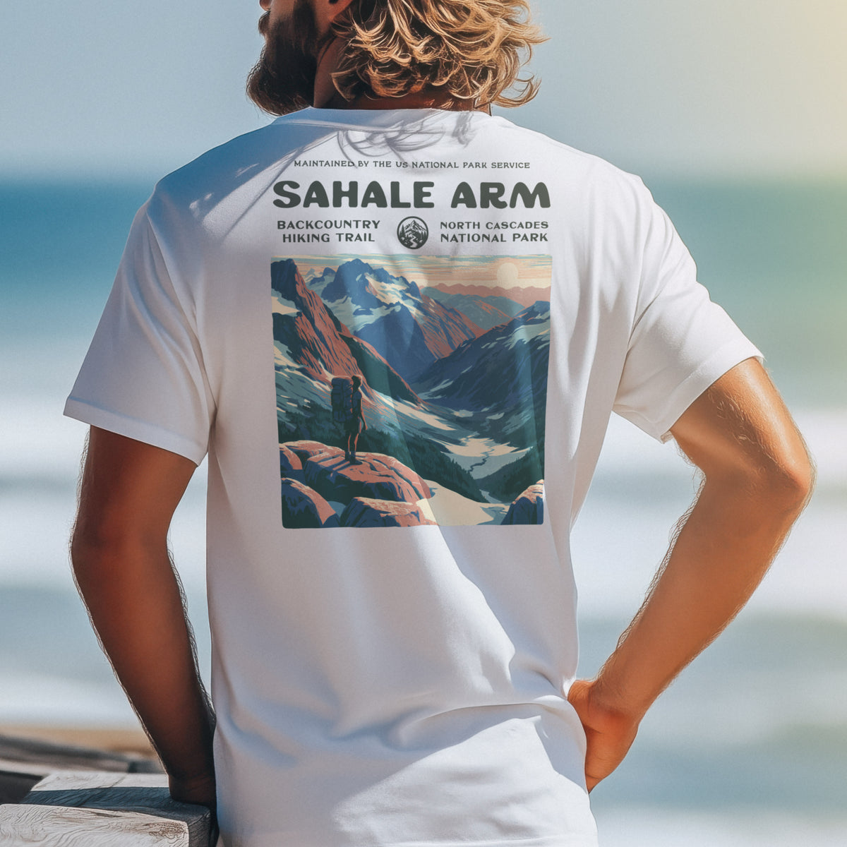 Sahale Arm Hiking T-Shirt | Hiker Gift | North Cascades Trail Tee — design printed on the back of the t-shirt