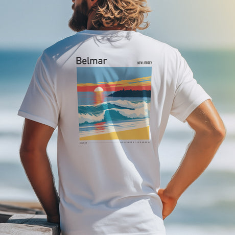 Belmar, New Jersey Surf T-Shirt | Jersey Shore Wave Art Tee — design printed on the back of the t-shirt