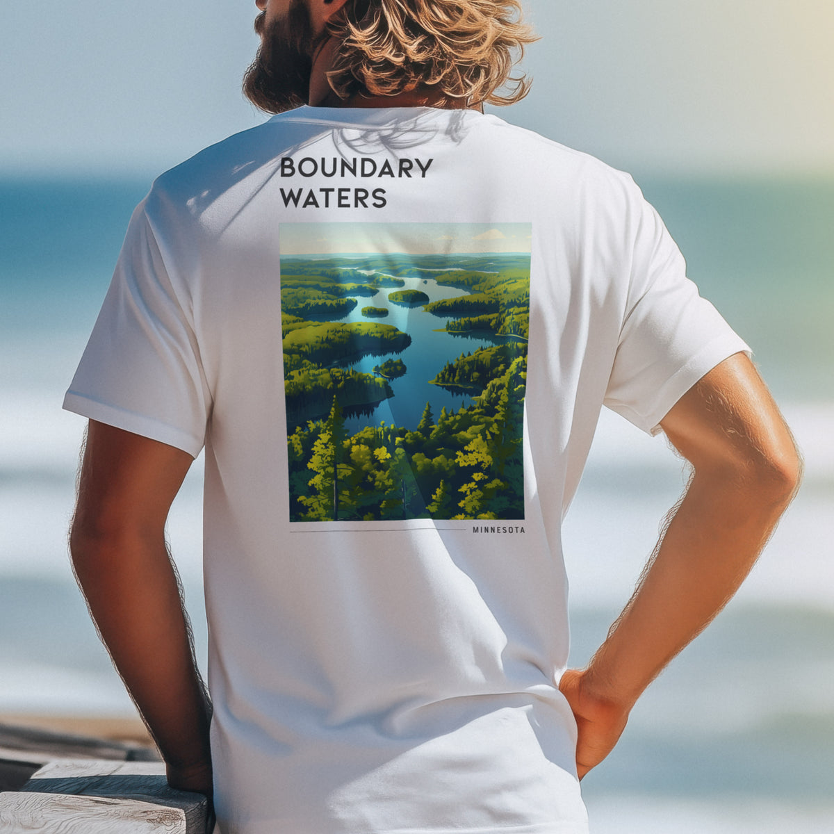 Boundary Waters Travel T-Shirt | Minnesota Wilderness Canoe Country Art — design printed on the back of the t-shirt