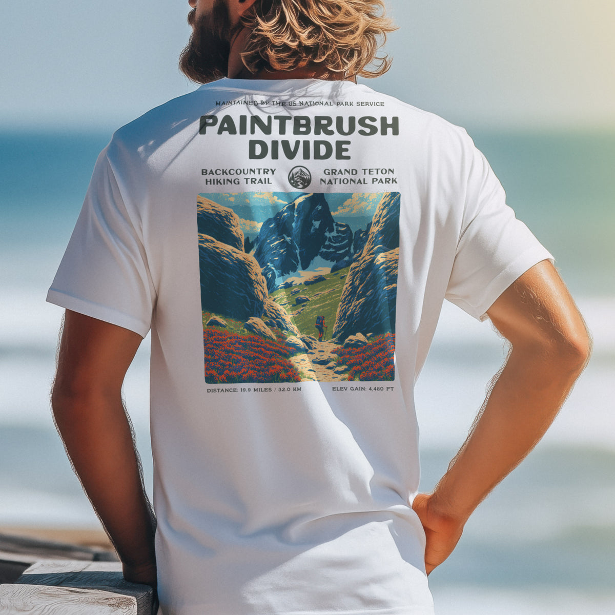 Paintbrush Divide Hiking T-Shirt | Hiker Gift | Teton Backcountry Trail Tee — design printed on the back of the t-shirt