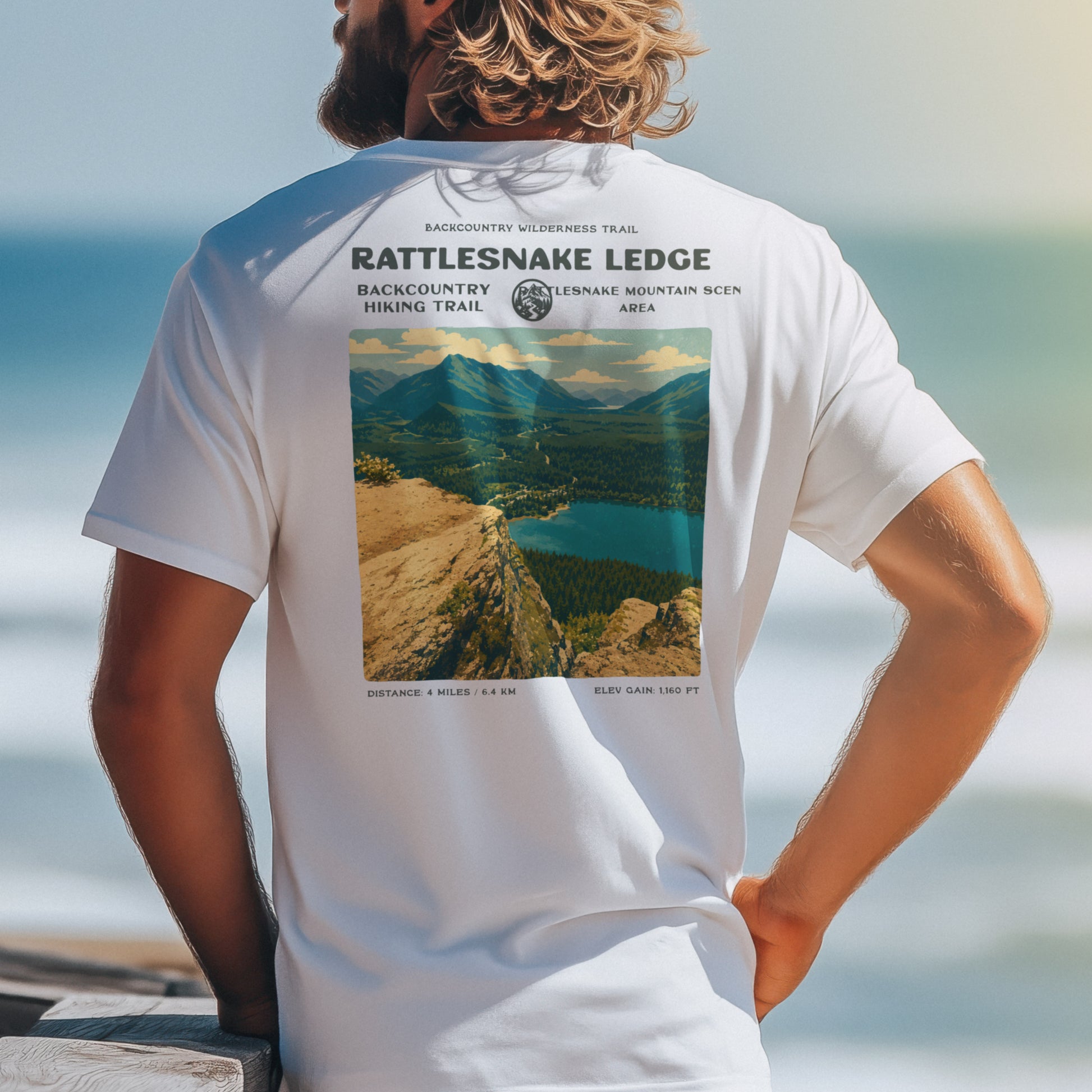Rattlesnake Ledge Hiking T-Shirt | Hiker Gift | North Bend Trail Tee — design printed on the back of the t-shirt