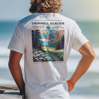 Grinnell Glacier Hiking T-Shirt | Hiker Gift | Glacier National Park Trail Tee — design printed on the back of the t-shirt