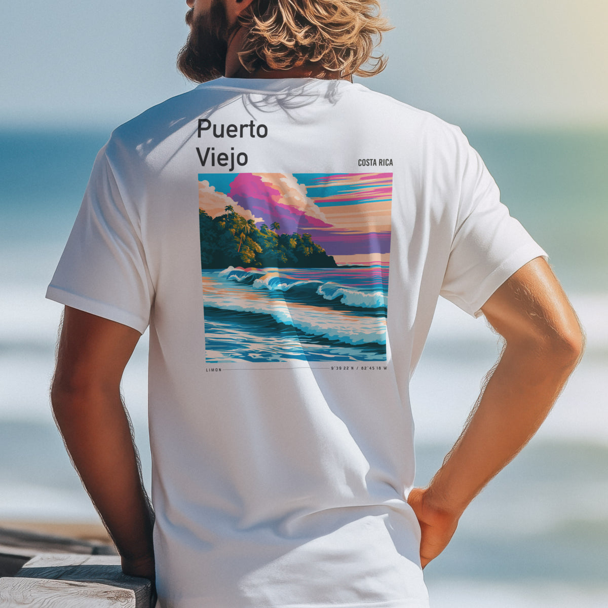 Puerto Viejo Surf T-Shirt | Caribbean Coast Wave Art Tee — design printed on the back of the t-shirt