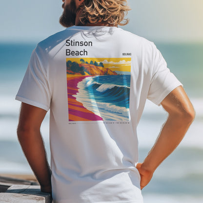 Stinson Beach Surf T-Shirt | Where the Redwoods Meet the Waves — design printed on the back of the t-shirt