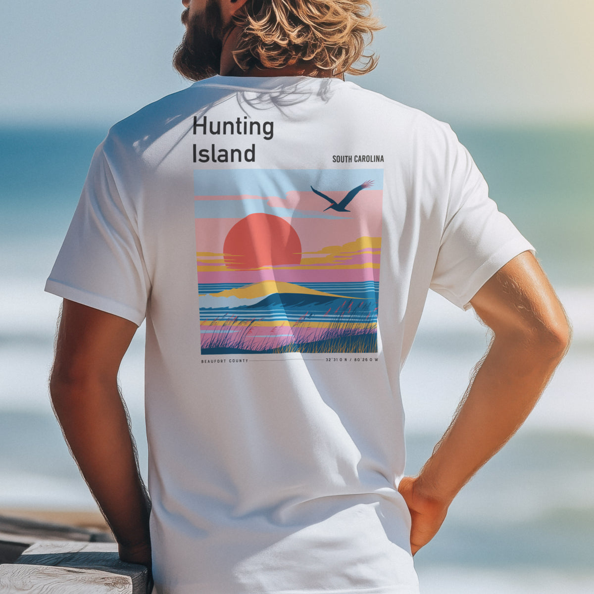 Hunting Island Surf T-Shirt | South Carolina Coast Wave Tee — design printed on the back of the t-shirt