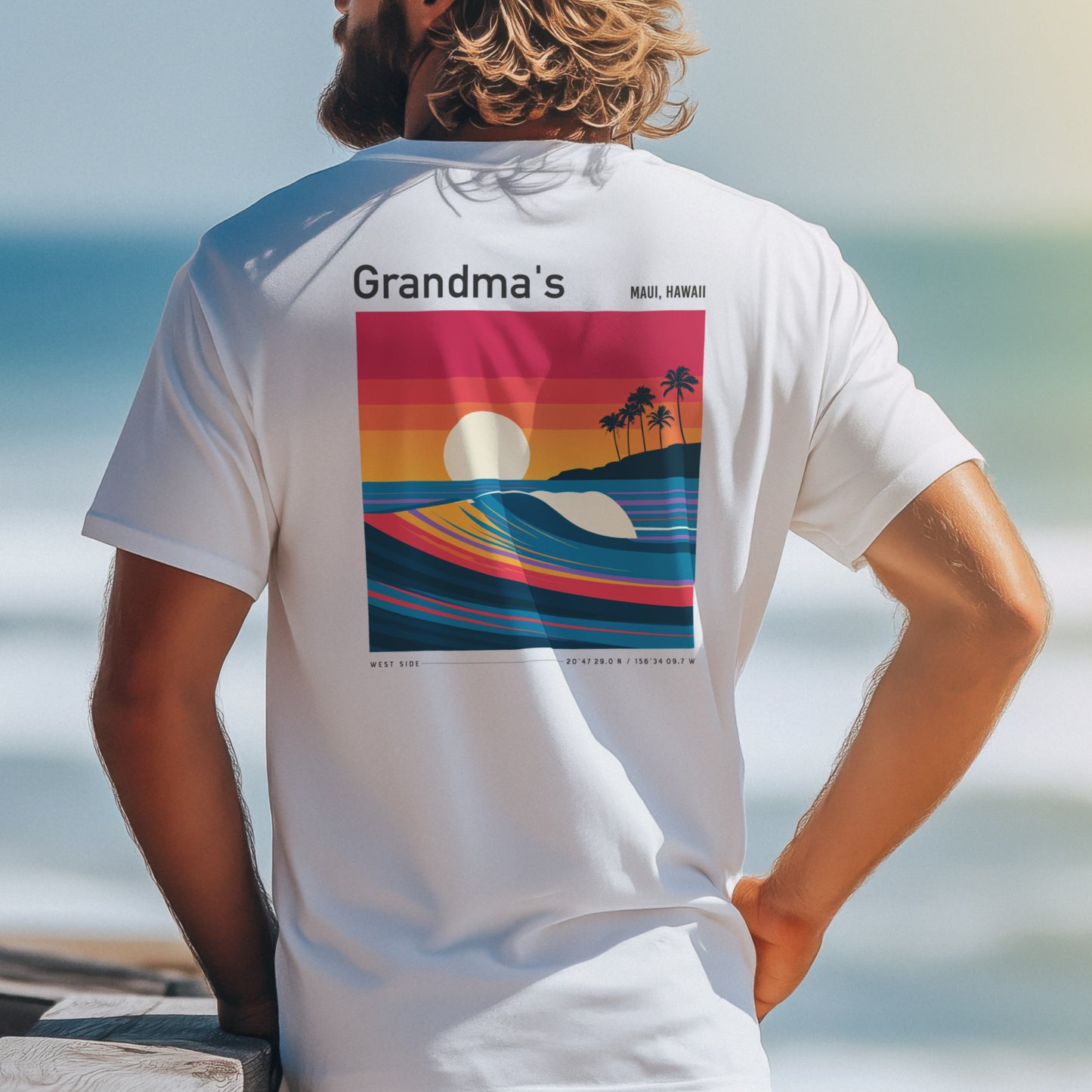 Grandma's Surf T-Shirt | Gentle Waves, Wild Soul — design printed on the back of the t-shirt