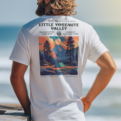 Little Yosemite Valley Hiking T-Shirt | Hiker Gift | High Sierra Trail Tee — design printed on the back of the t-shirt