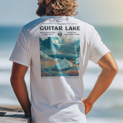 Guitar Lake Hiking T-Shirt | Backpacker Gift | High Sierra Wilderness Tee — design printed on the back of the t-shirt