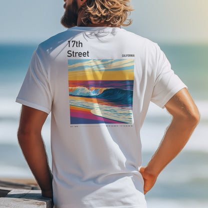 17th Street Surf T-Shirt | Coastal Wave Art Tee — design printed on the back of the t-shirt