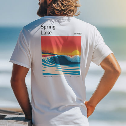 Spring Lake Surf T-Shirt | Jersey Shore Wave Art Tee — design printed on the back of the t-shirt