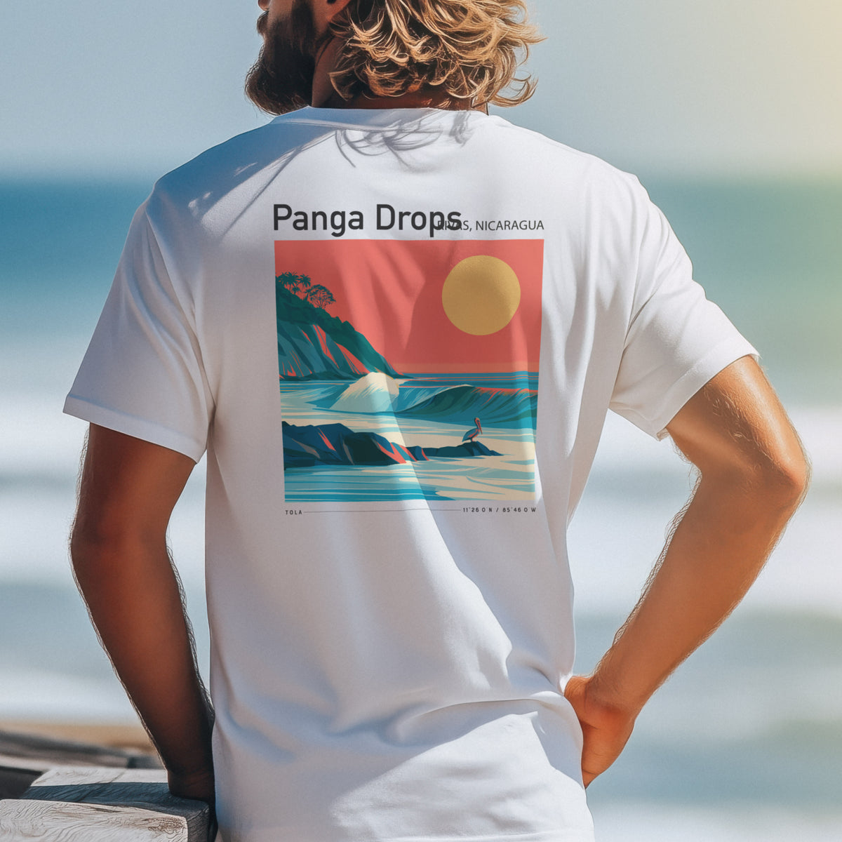 Panga Drops Surf T-Shirt | Raw Nicaraguan Wave Art Tee — design printed on the back of the t-shirt