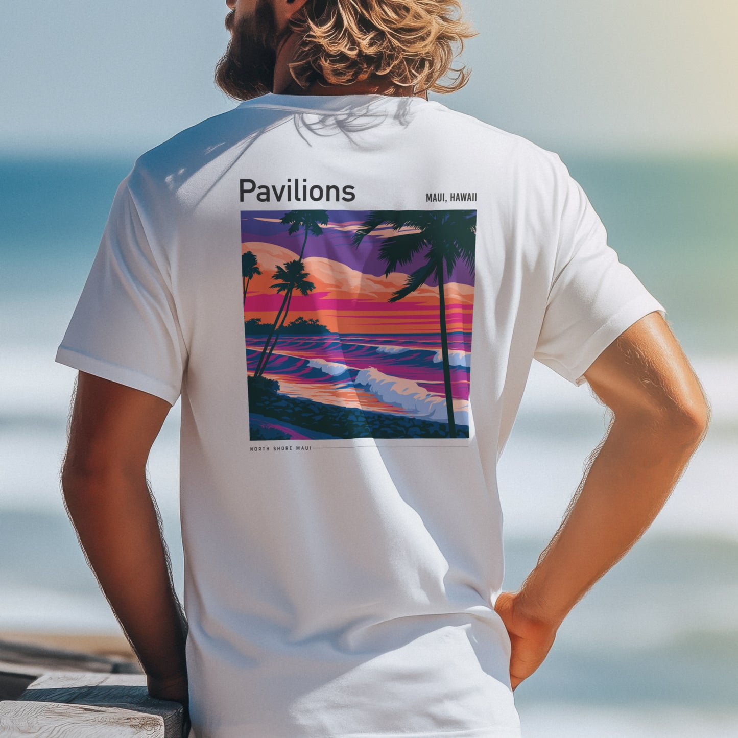 Pavilions Surf T-Shirt | Hawaii Wave Art Tee — design printed on the back of the t-shirt