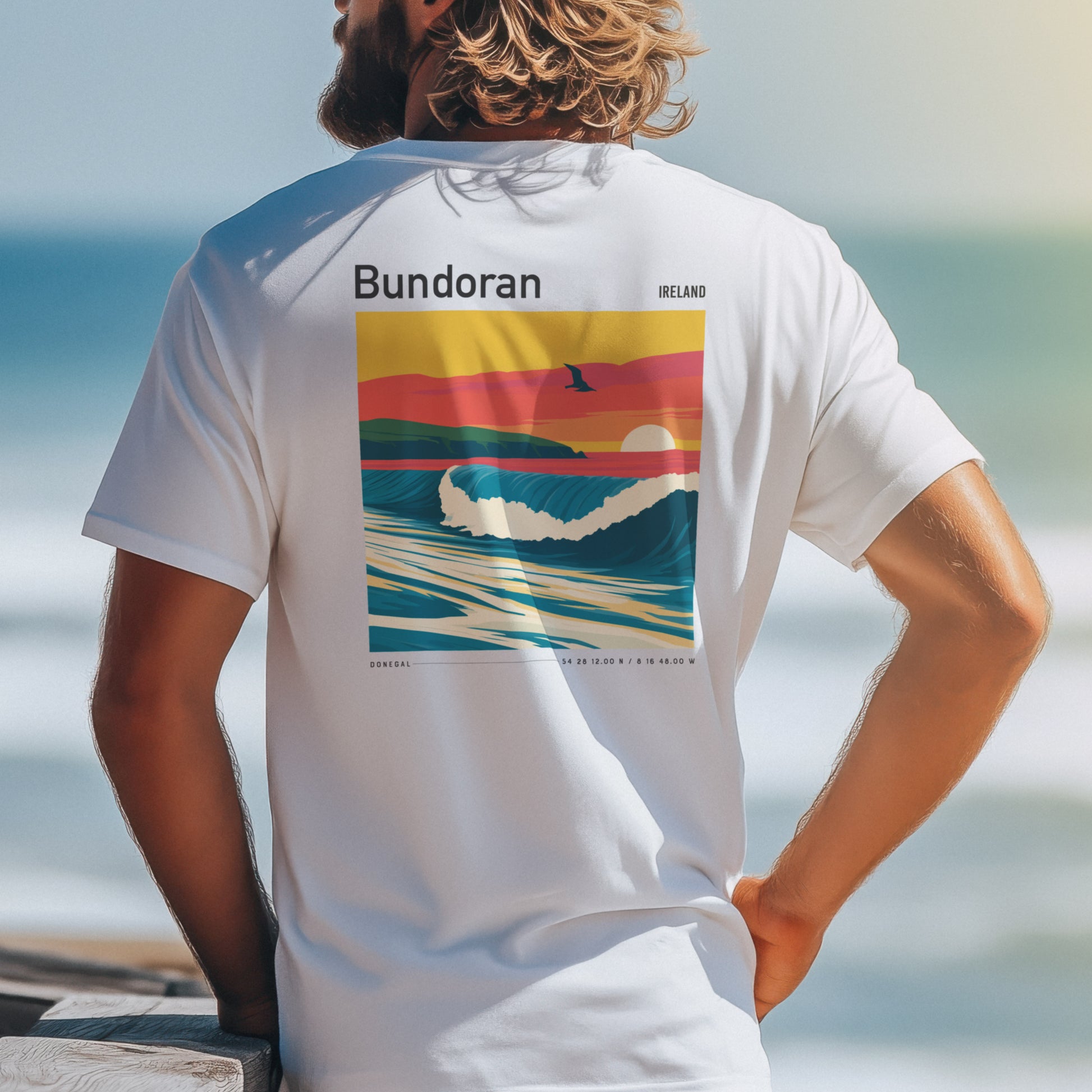 Bundoran Surf T-Shirt | Wild Atlantic Wave Art Tee — design printed on the back of the t-shirt