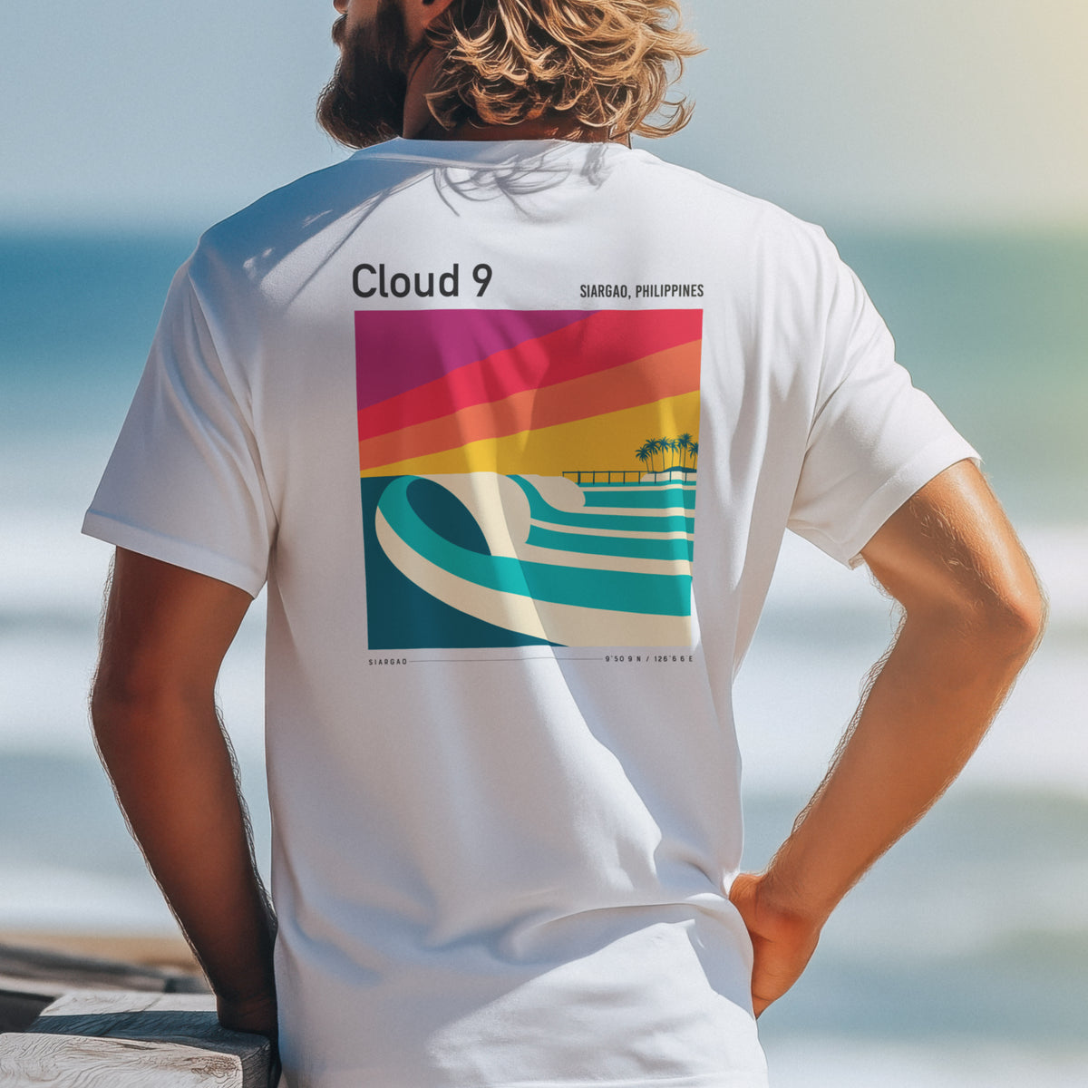 Cloud 9, Siargao Surf T-Shirt | Hollow Barrels Over Reef — design printed on the back of the t-shirt