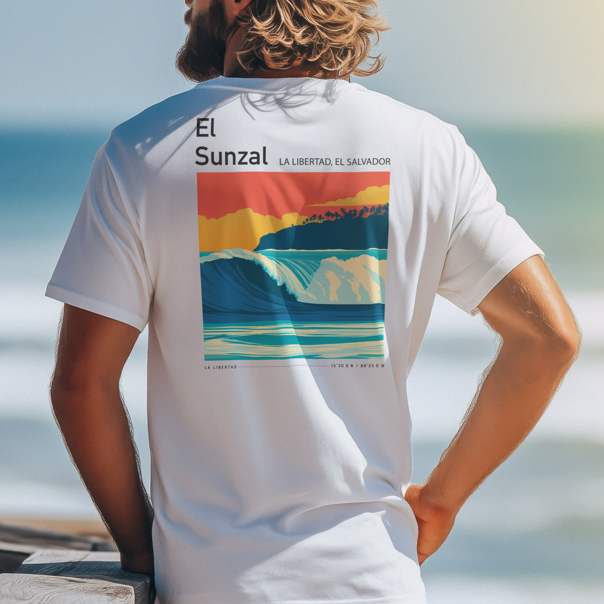 El Sunzal Surf T-Shirt | Central American Wave Art Tee — design printed on the back of the t-shirt