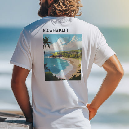 Ka'anapali, Maui Travel T-Shirt | Golden Shore Aloha Art Tee — design printed on the back of the t-shirt