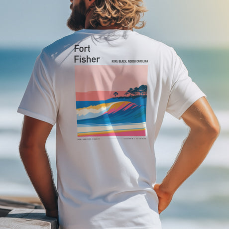 Fort Fisher Surf T-Shirt | Carolina Coast Wave Art Tee — design printed on the back of the t-shirt