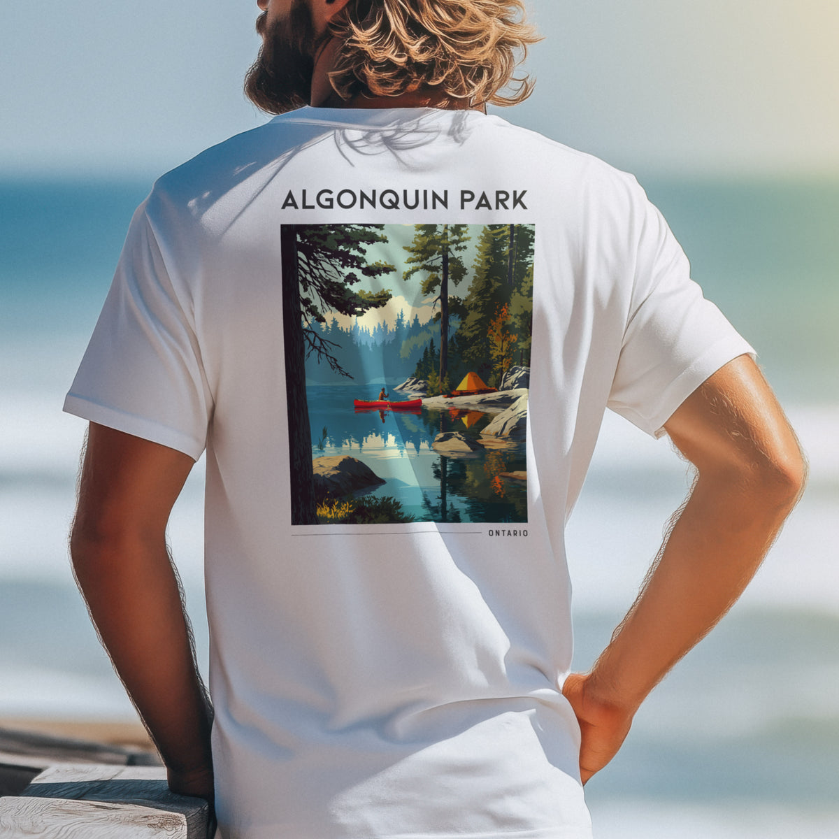 Algonquin Park Travel T-Shirt | Wild Ontario Wilderness Art Tee — design printed on the back of the t-shirt