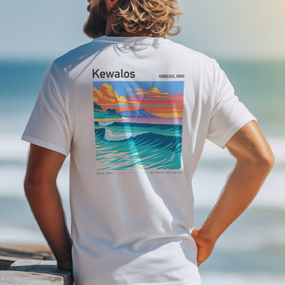 Kewalos Surf T-Shirt | Honolulu Break Wave Art Tee — design printed on the back of the t-shirt