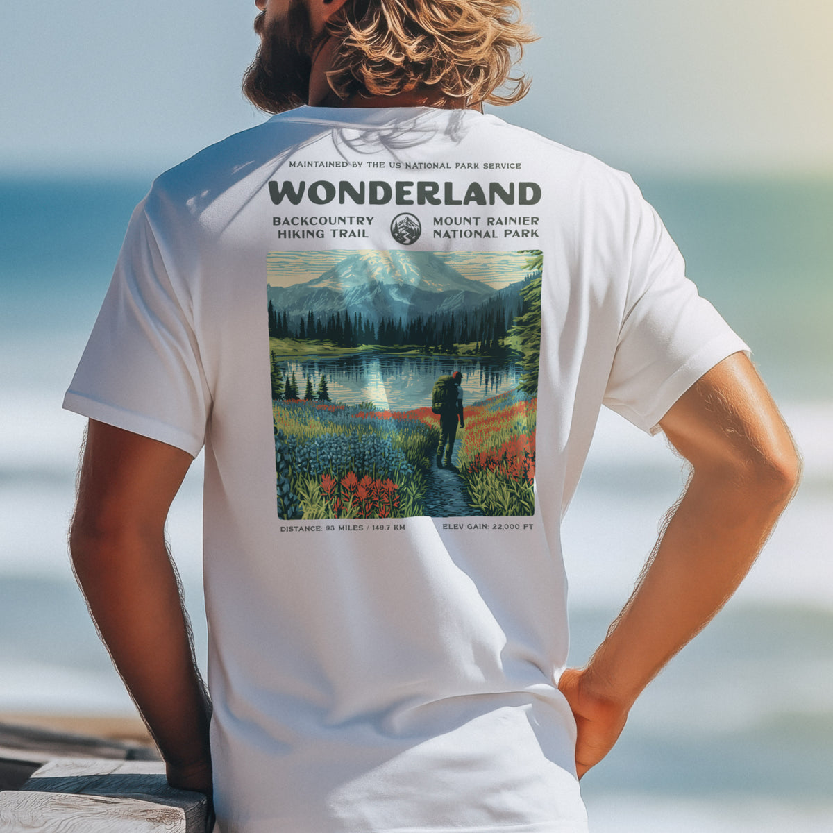 Wonderland Trail Hiking T-Shirt | Hiker Gift | Around Rainier Trail Tee — design printed on the back of the t-shirt