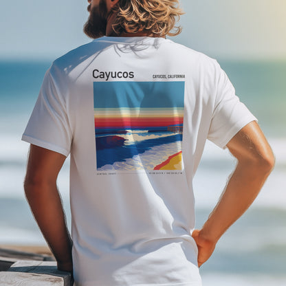 Cayucos Surf T-Shirt | Central Coast Wave Art Tee — design printed on the back of the t-shirt