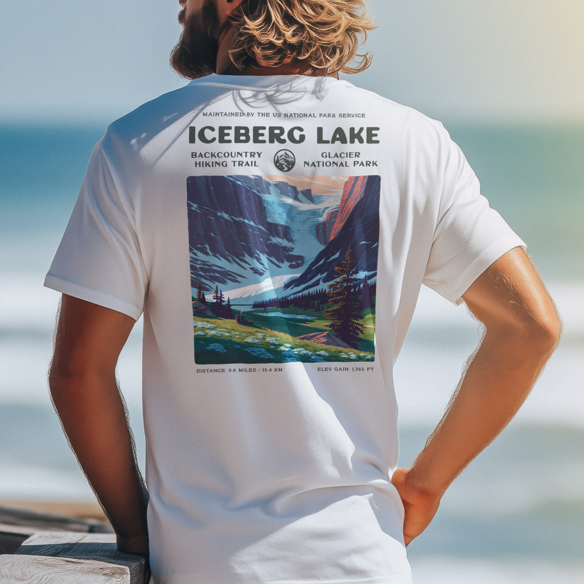 Iceberg Lake Hiking T-Shirt | Hiker Gift | Glacier National Park Tee — design printed on the back of the t-shirt