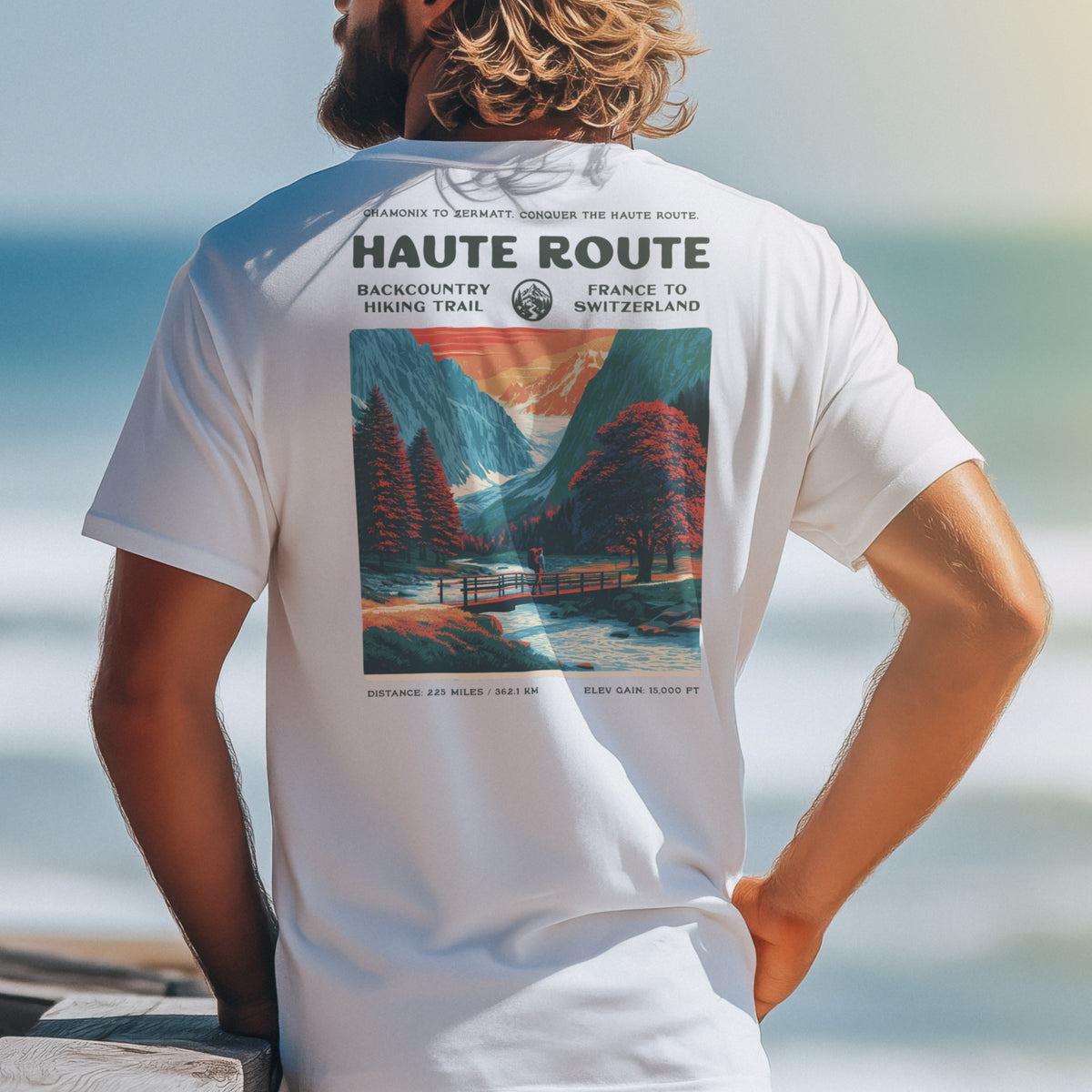 Walker's Haute Route Hiking T-Shirt | Hiker Gift | Alpine Epic Trail Tee — design printed on the back of the t-shirt
