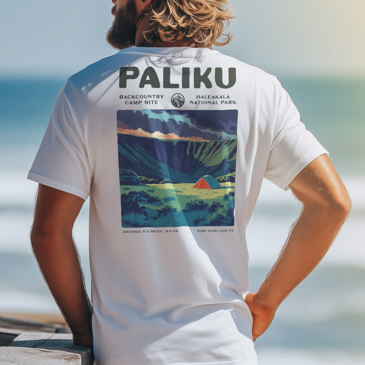 Paliku Hiking T-Shirt | Hiker Gift | Haleakala Backcountry Tee — design printed on the back of the t-shirt