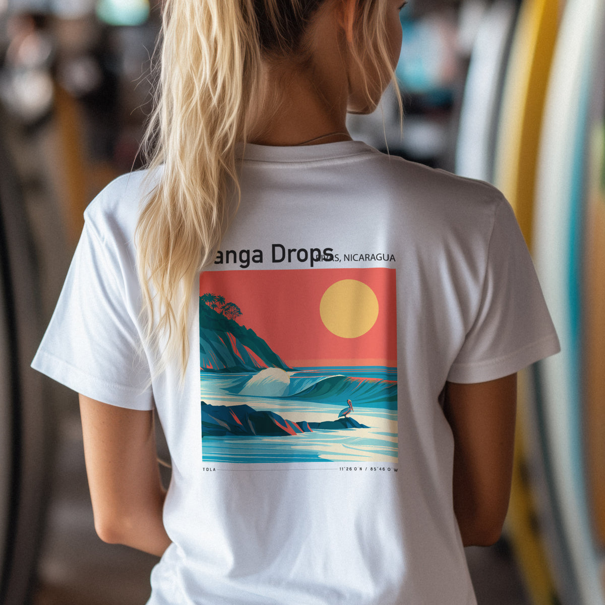 Panga Drops Surf T-Shirt | Raw Nicaraguan Wave Art Tee — design printed on the back of the t-shirt