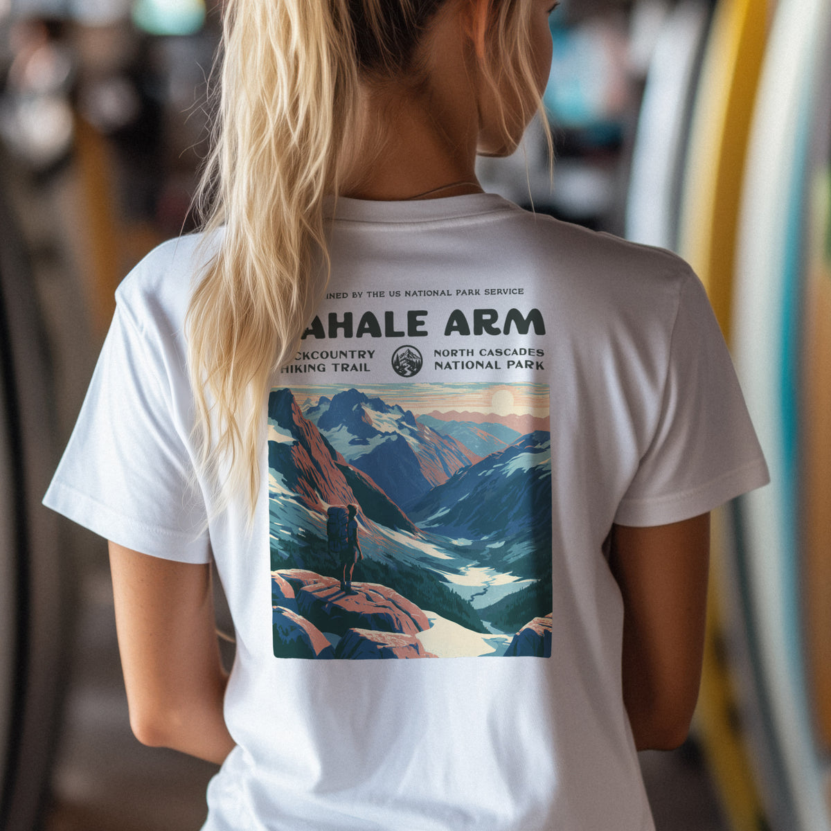 Sahale Arm Hiking T-Shirt | Hiker Gift | North Cascades Trail Tee — design printed on the back of the t-shirt