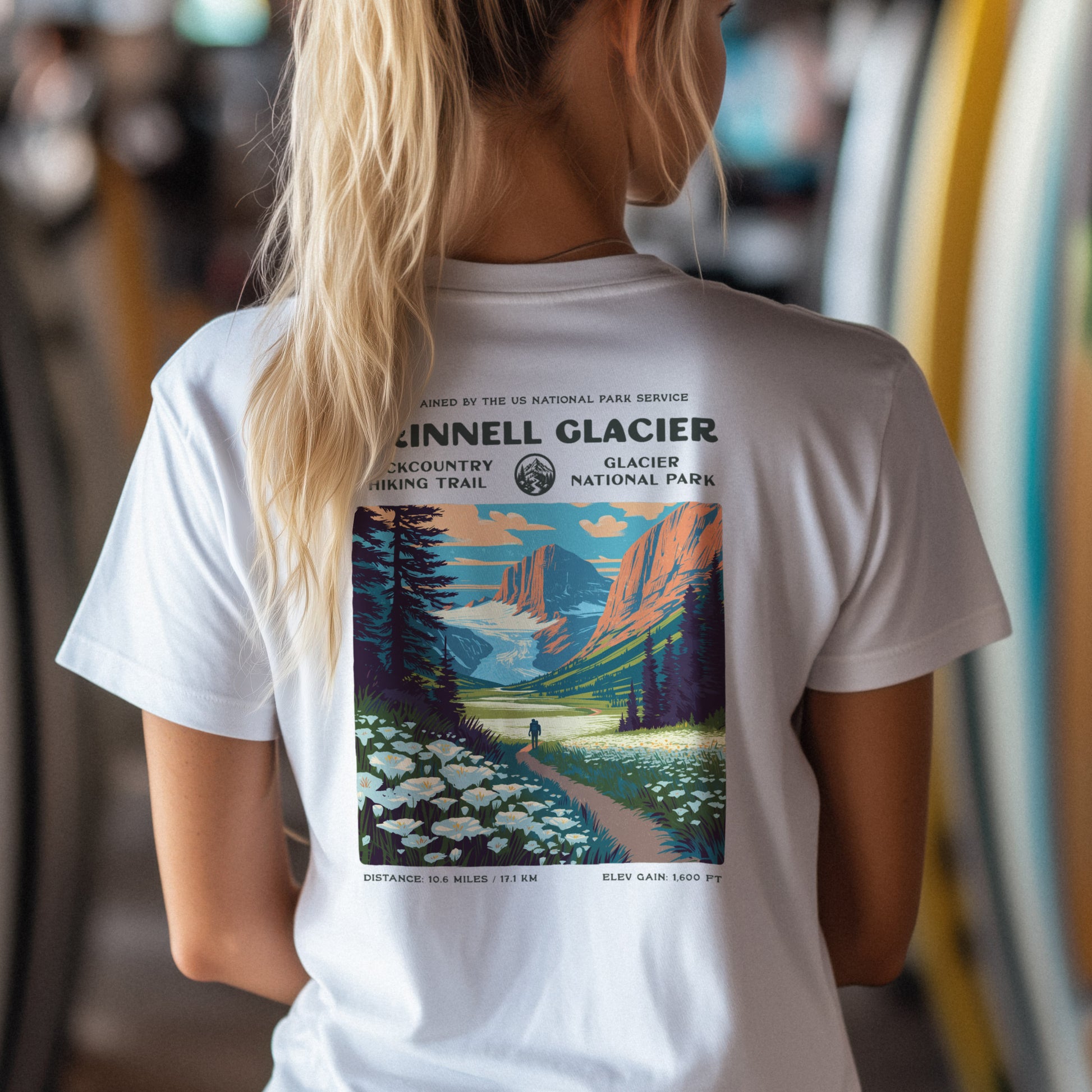 Grinnell Glacier Hiking T-Shirt | Hiker Gift | Glacier National Park Trail Tee — design printed on the back of the t-shirt