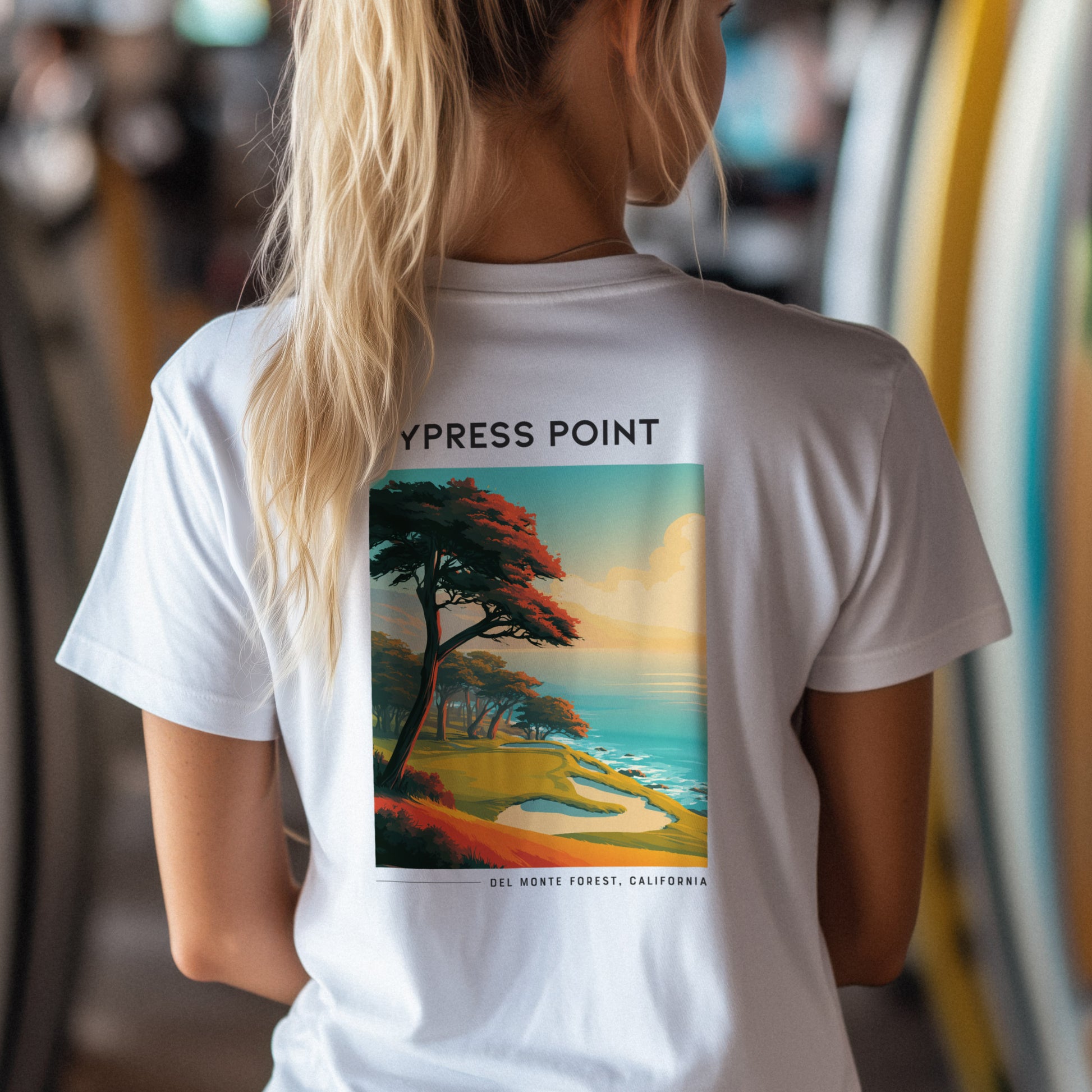 Cypress Point Golf T-Shirt | Monterey Peninsula Legend Tee — design printed on the back of the t-shirt