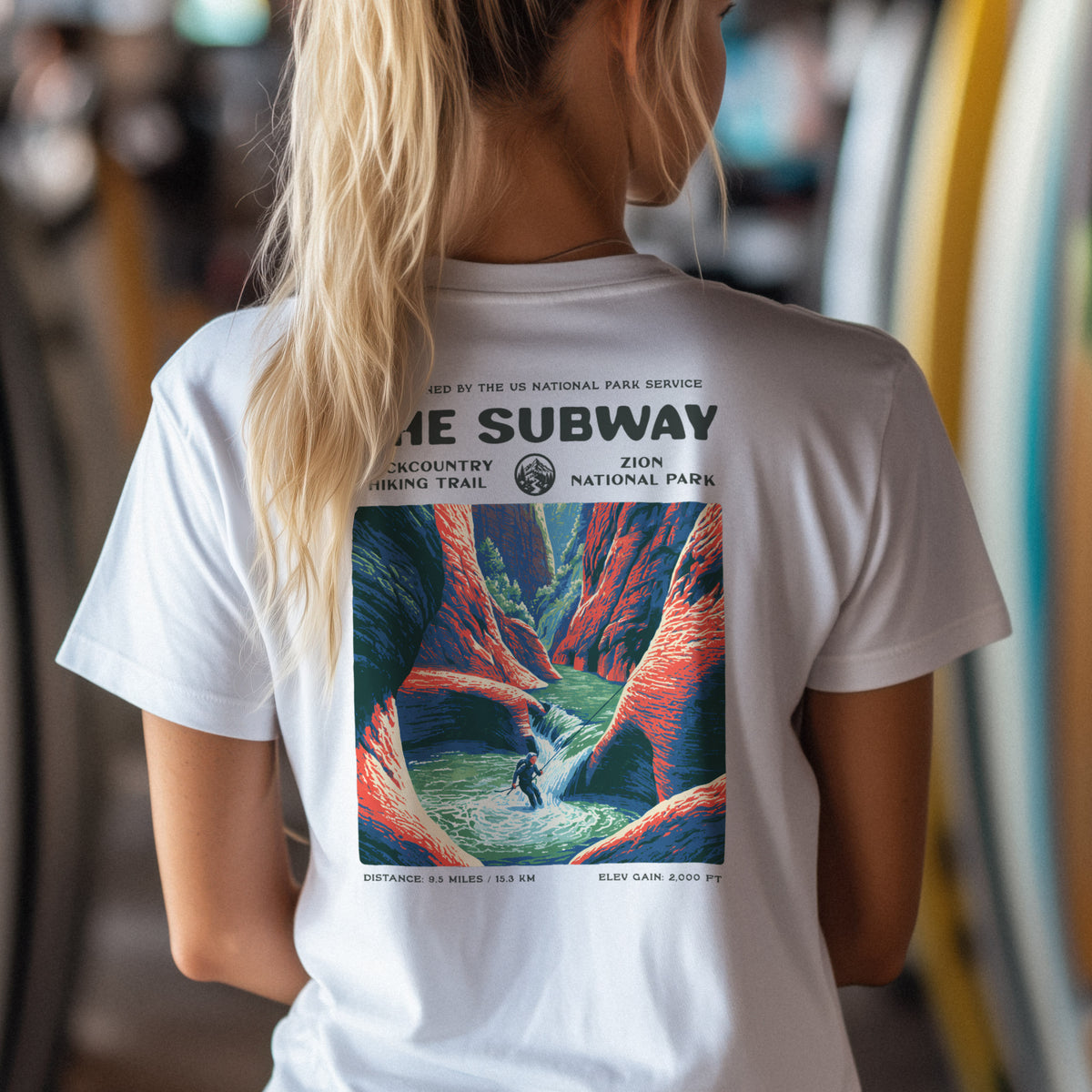 The Subway Hiking T-Shirt | Hiker Gift | Zion Canyon Trail Tee — design printed on the back of the t-shirt