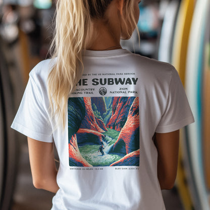 The Subway Hiking T-Shirt | Hiker Gift | Zion Canyon Trail Tee — design printed on the back of the t-shirt