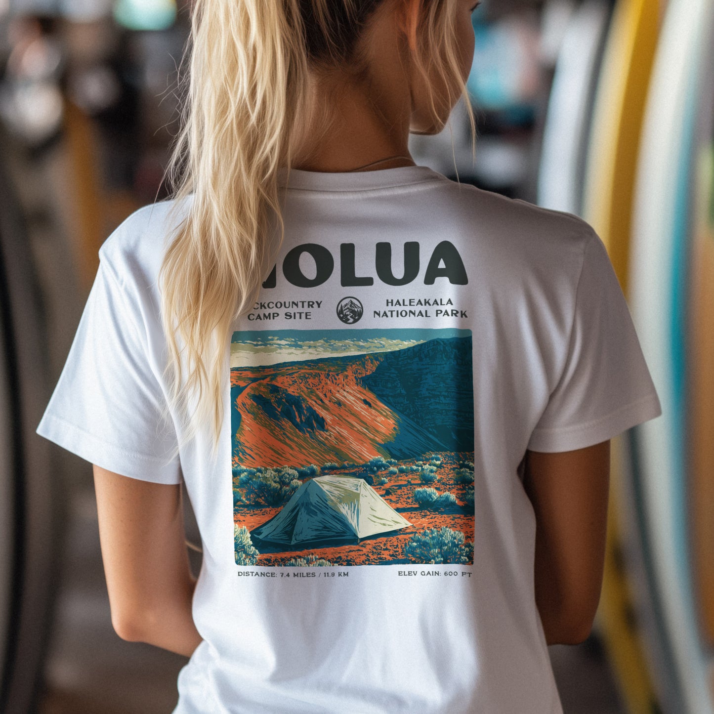 Holua Hiking T-Shirt | Hiker Gift | Haleakala Trail Tee — design printed on the back of the t-shirt