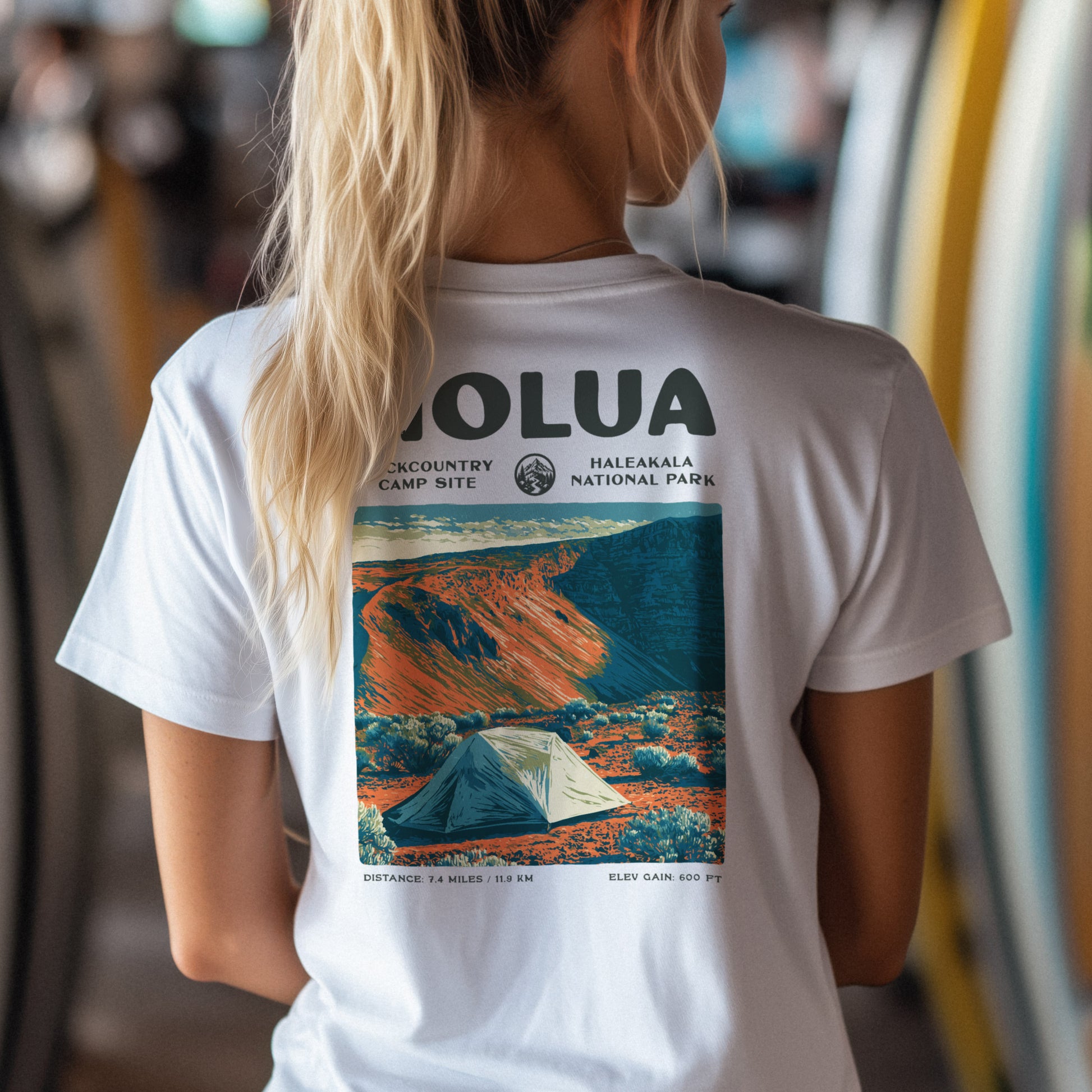 Holua Hiking T-Shirt | Hiker Gift | Haleakala Trail Tee — design printed on the back of the t-shirt