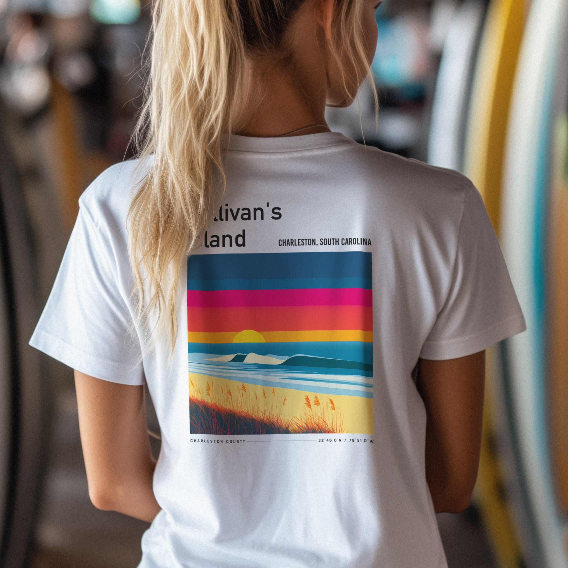 Sullivan's Island Surf T-Shirt | Lowcountry Wave Art Tee — design printed on the back of the t-shirt