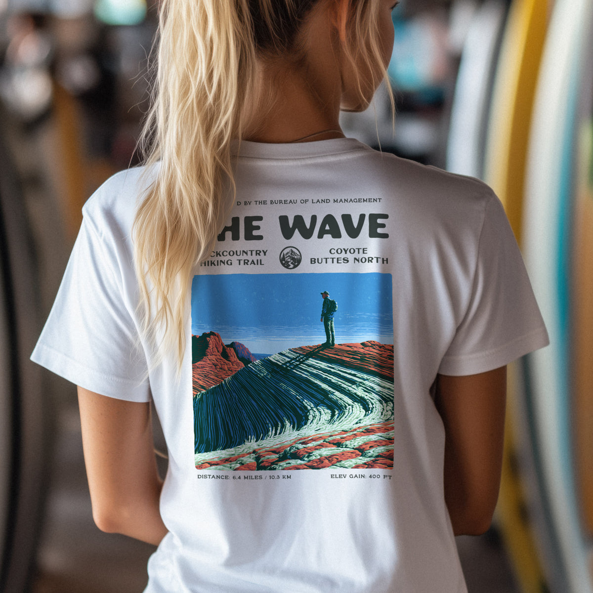 The Wave Coyote Buttes Hiking T-Shirt | Hiker Gift | Painted Desert Trail Tee — design printed on the back of the t-shirt