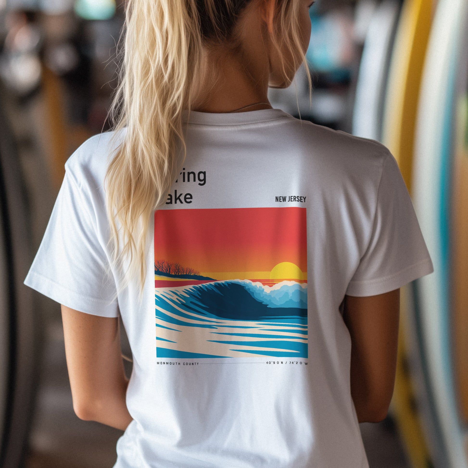 Spring Lake Surf T-Shirt | Jersey Shore Wave Art Tee — design printed on the back of the t-shirt
