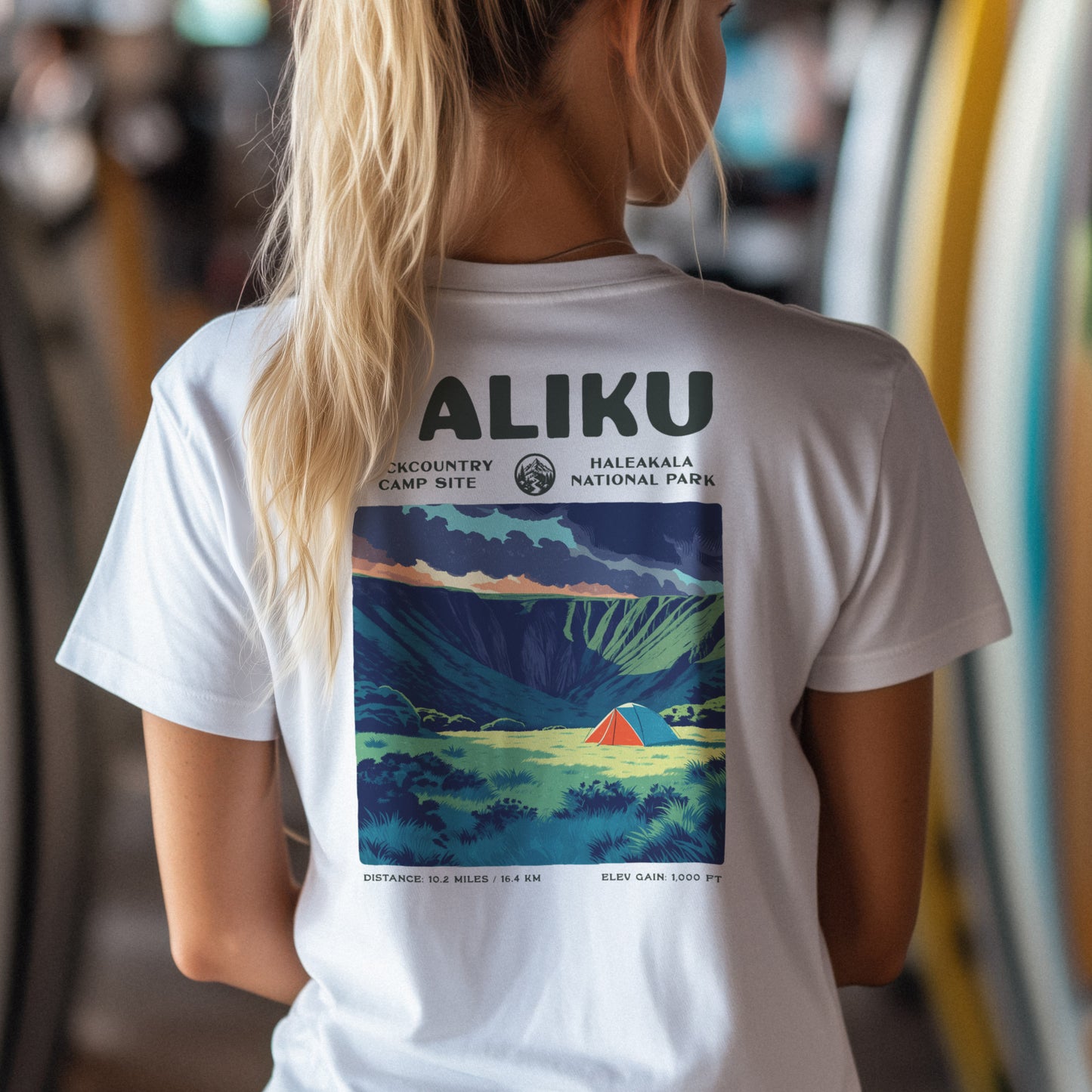 Paliku Hiking T-Shirt | Hiker Gift | Haleakala Backcountry Tee — design printed on the back of the t-shirt