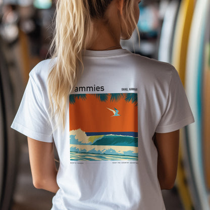 Kammies Surf T-Shirt | Hawaii Wave Art Tee — design printed on the back of the t-shirt