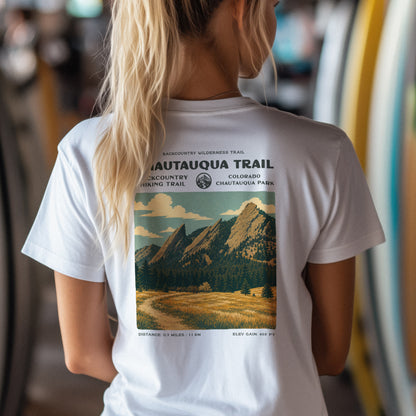 Chautauqua Trail Hiking T-Shirt | Hiker Gift | Boulder Colorado Trail Tee — design printed on the back of the t-shirt