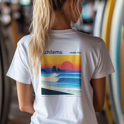Pichilemu Surf T-Shirt | Chilean Wave Art Tee — design printed on the back of the t-shirt