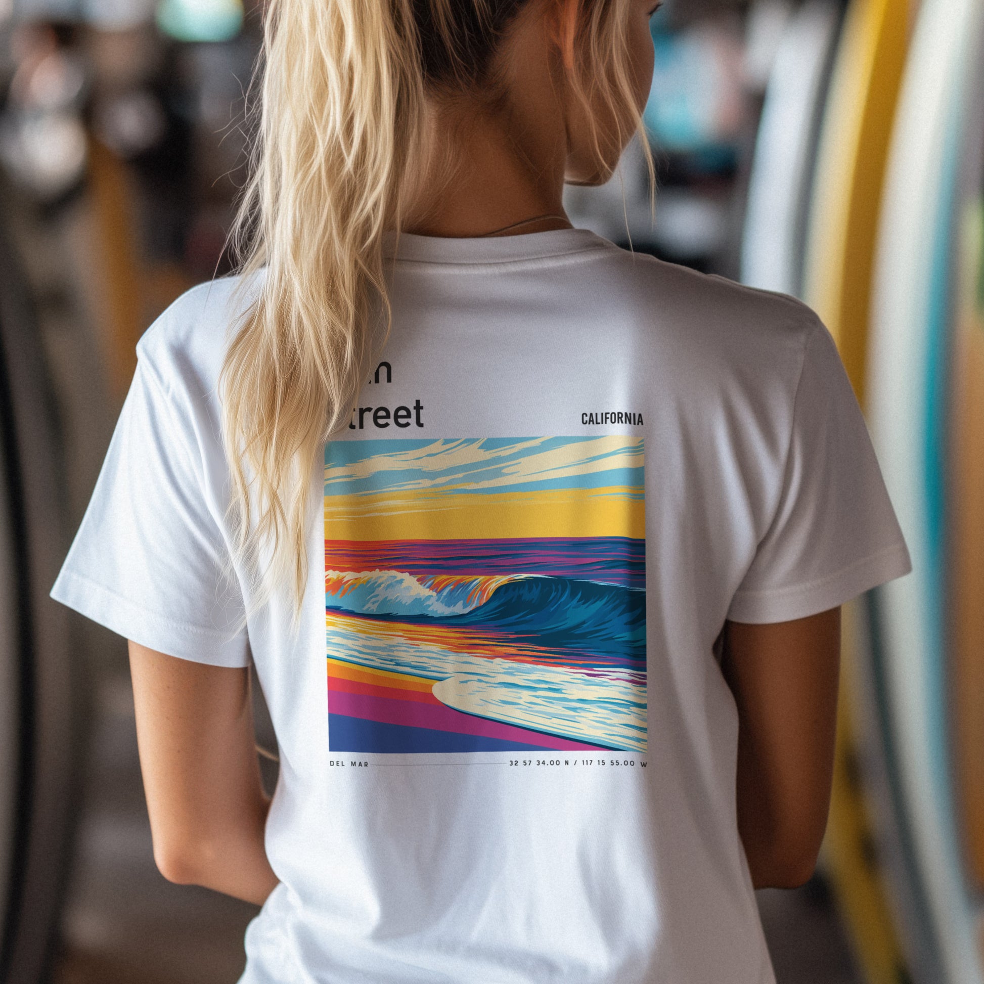 17th Street Surf T-Shirt | Coastal Wave Art Tee — design printed on the back of the t-shirt